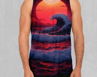The Synthwave Off Kanagawa Retro Vaporwave Synthwave Men's Tank Top Muscle Sleeveless Shirt