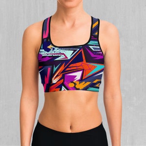 Tectonic Abstract Sports Bra, Women&#39;s Sports Bra, Workout Bra, Yoga Bra, Sports Bra For Women, Compression Bra