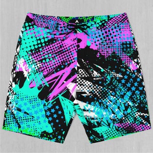 Electric Avenue Board Shorts Men&#39;s Bathing Suit Swim Trunks With Pockets and Drawstring