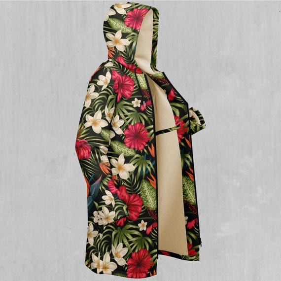 LIFE WITH FLOWERS オーバーサイズミリタリー柄冬コート Botanical Floral Rave Festival Sherpa Lined Hooded Zip up Cloak - Etsy