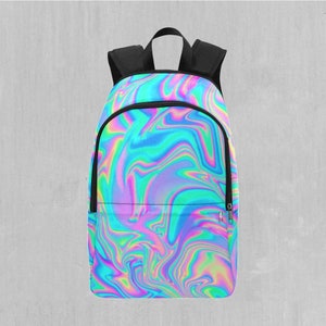 Mochila psicodélica del Festival de Aventuras Holográficas con compartimento para portátil