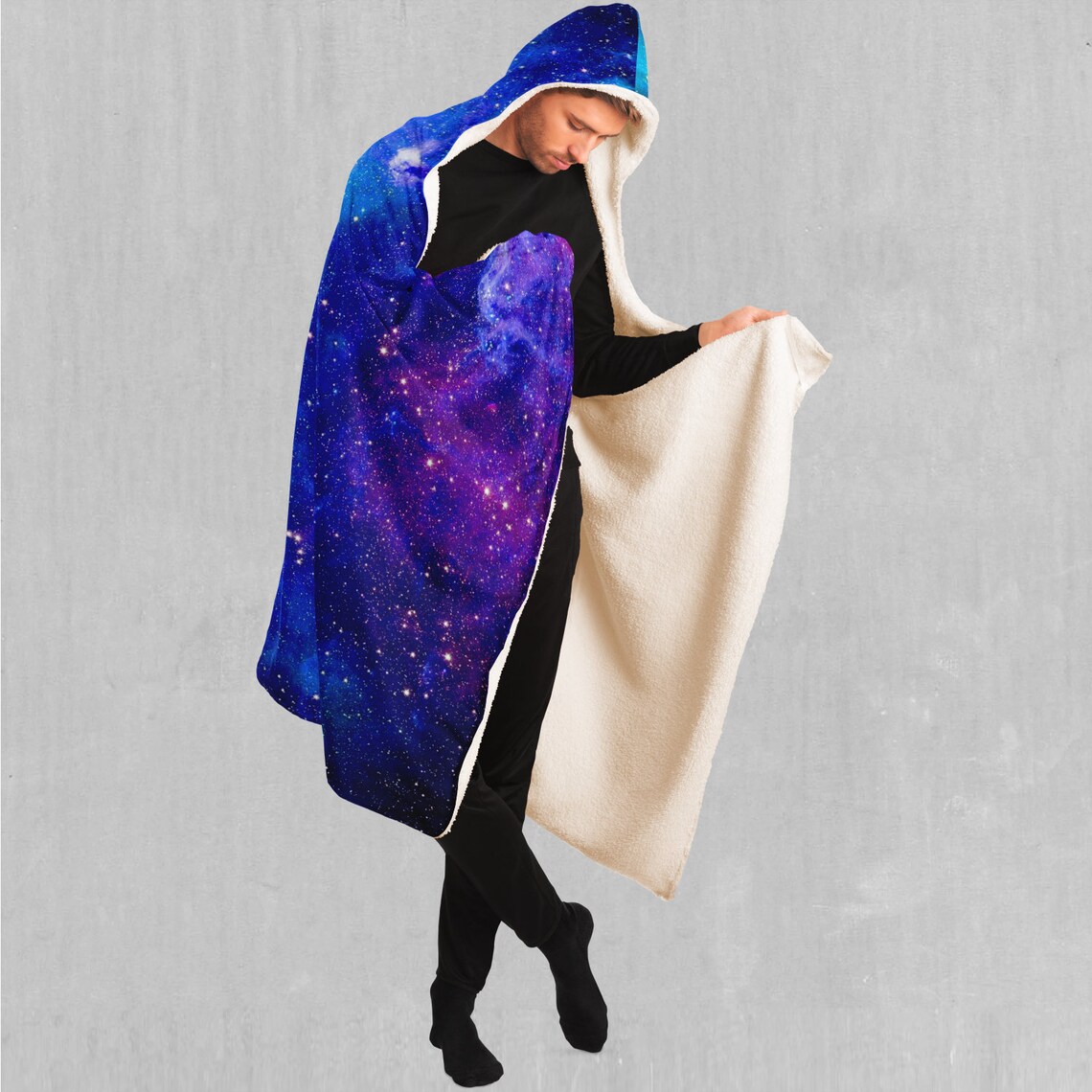 Galaxy Space Stardust Print Hooded Blanket