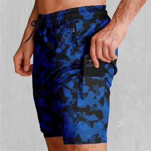 Oceania Blue Camo Masculino 2 en 1 Compresión y Pantalones Cortos Atléticos de Gimnasio