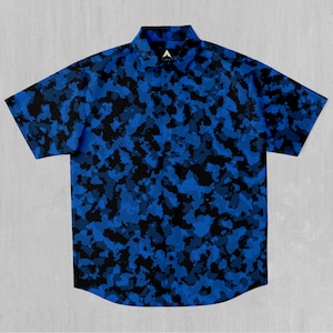 Oceania Blue Camo Short Sleeve Button Down Collared Shirt