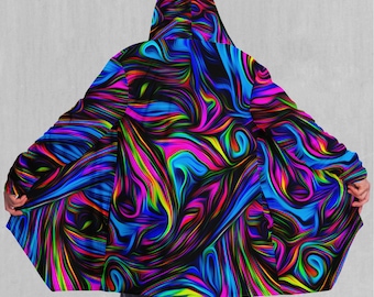 Capa con capucha y forro de sherpa para festivales de EDM coloridos y ondas psicodélicas