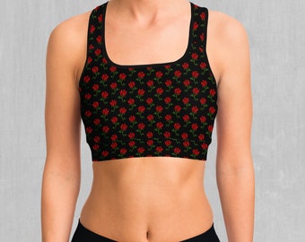 Roses Floral Pattern Sports Bra, Women's Sports Bra, Workout Bra, Yoga Bra, Sports Bra For Women, Compression Bra