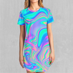 Holograficzna kolorowa psychodeliczna sukienka T-shirt