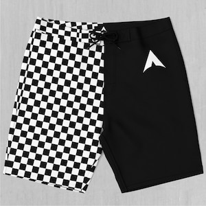 Checkerboard Board Shorts Men&#39;s Bathing Suit Swim Trunks With Pockets and Drawstring