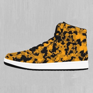Stinger Yellow Camo High Top Sneakers, High Top Shoes