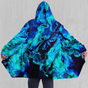 Enigma Sea Psychedelic Colorful EDM Rave Festival Sherpa Lined Hooded Cloak