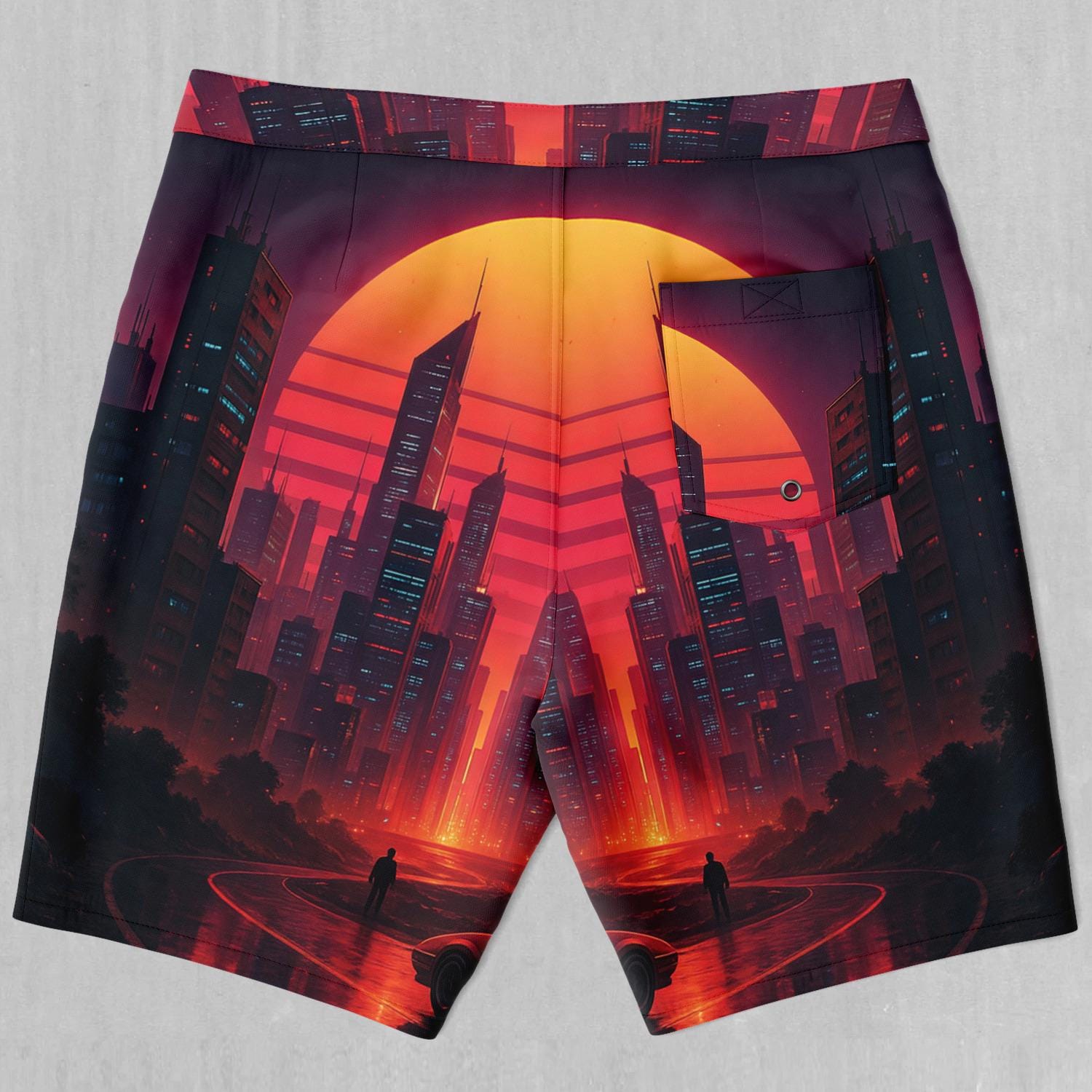 Neon Sunrise Vaporwave Synthwave Board Shorts Men's Bathing Suit