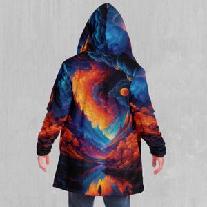Wonderland Valley Psychedelic Abstract EDM Rave Festival Sherpa Lined Hooded Cloak image 7