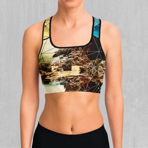 Geometric Shores Abstract Sports Bra, Women&#39;s Sports Bra, Workout Bra, Yoga Bra, Sports Bra For Women, Compression Bra