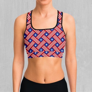 Stars and Stripes USA Stars July 4 Themed Sports Bra, Women&#39;s Sports Bra, Workout Bra, Yoga Bra, Sports Bra For Women, Compression Bra