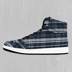 Dark Blue Plaid High Top Sneakers, High Top Shoes
