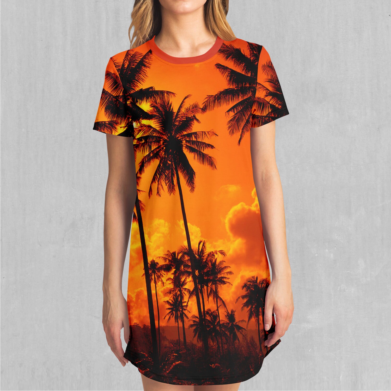 Lush Sunset Tropical Palm Tree Floral Pattern T-shirt Dress - Etsy