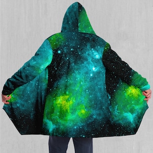 Acidic Realm Galaxy Nebula EDM Rave Festival Sherpa Lined Hooded Cloak