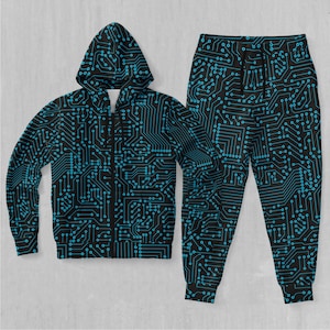 Blue Cybernetic Zip-Up Hoodie and Joggers Set Tracksuit