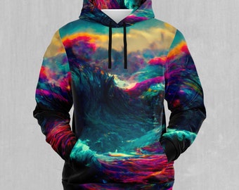 Mind-Bending Sea Psychedelic Abstract EDM Rave Festival Polyester Hoodie