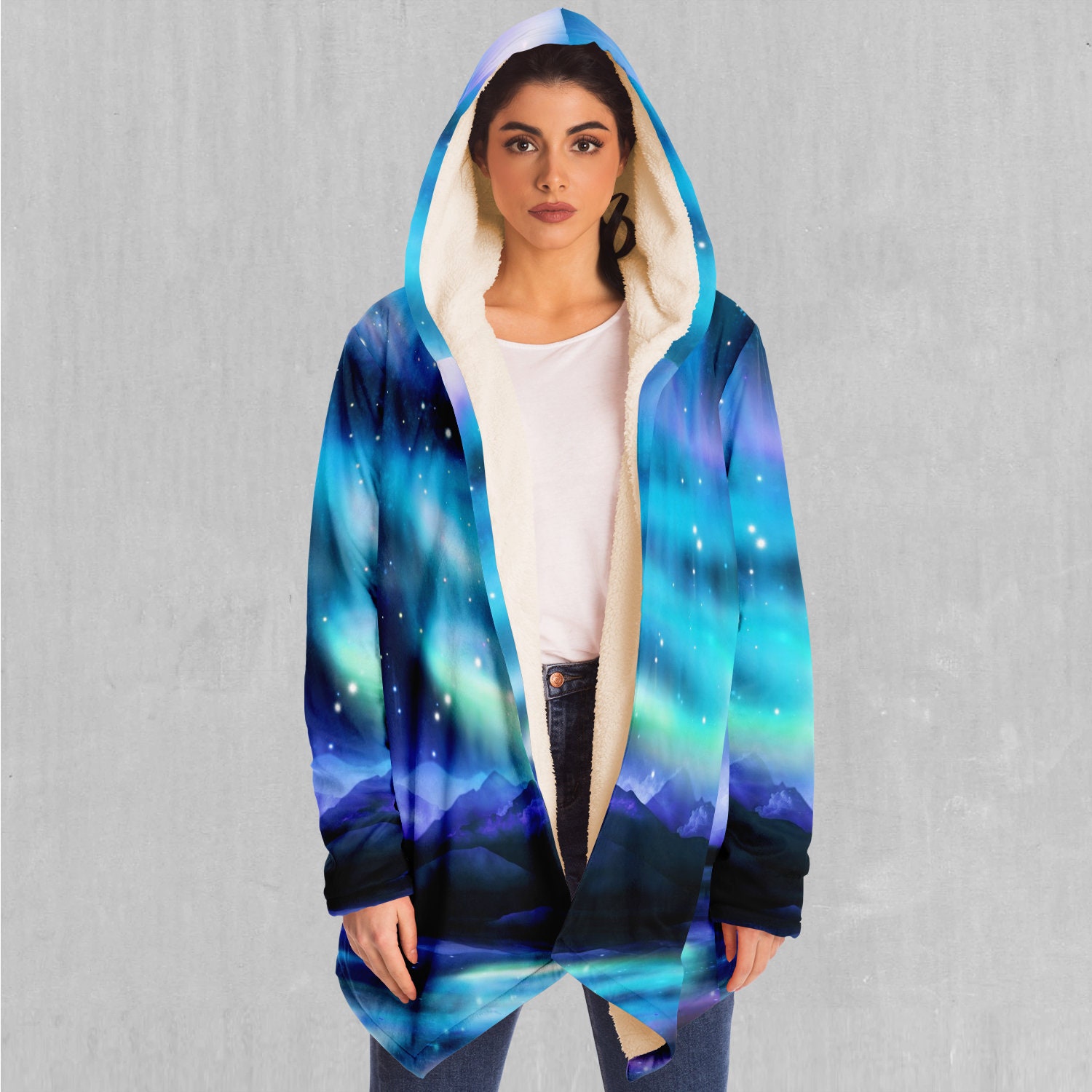 Northern Lights EDM Rave Festival Sherpa Lined Hooded Cloak Etsy