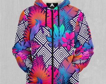 Vault Tropic-hoody met rits en sherpa-microfleece en bloemenpatroon
