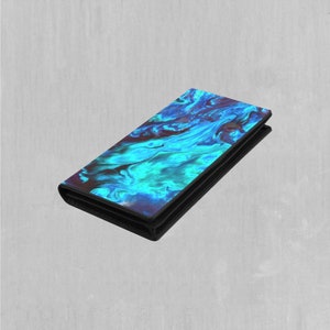 Carteira feminina Enigma Sea Blue psicodélica com fecho de pressão dobrável