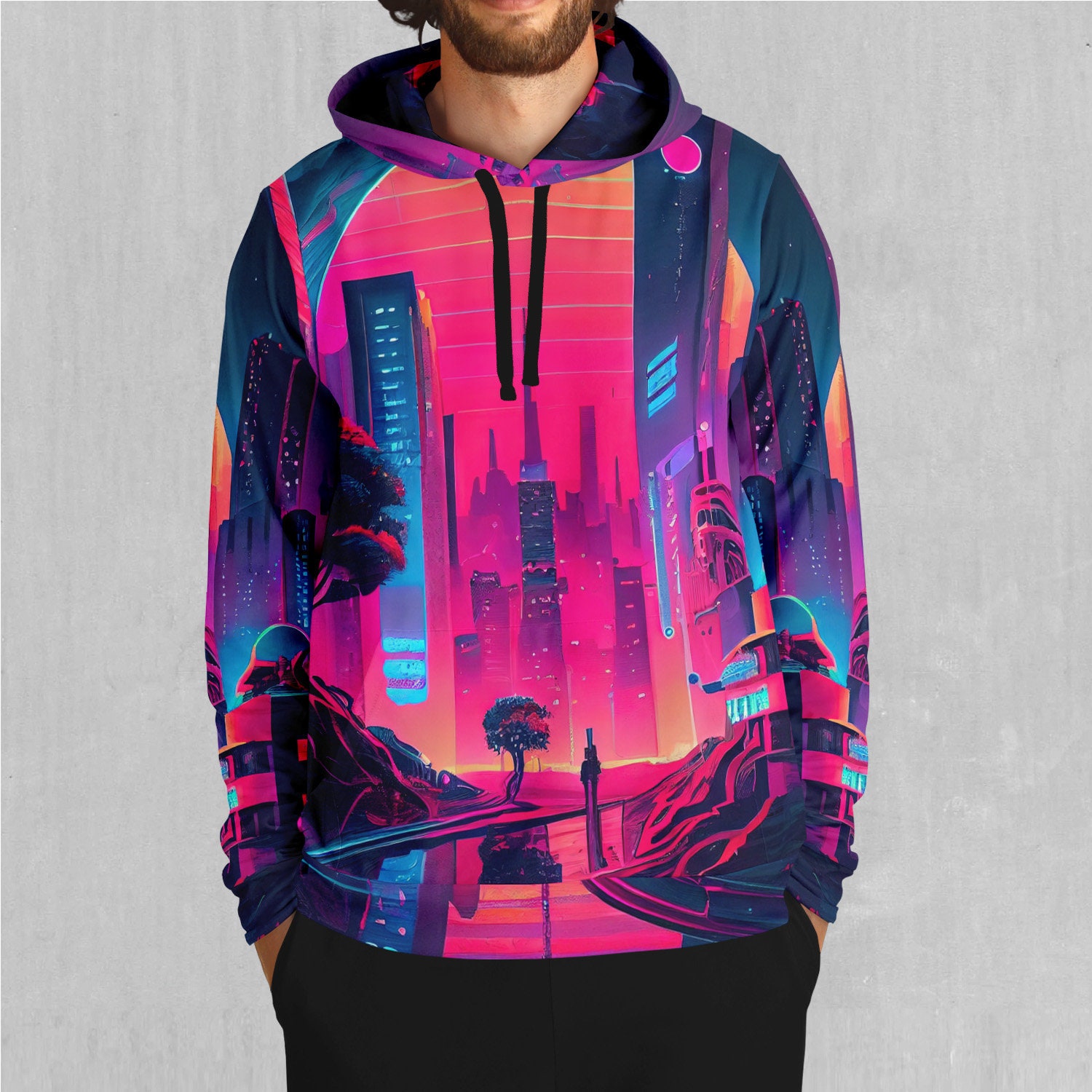 Discover Neon Sunrise Vaporwave Synthwave EDM Rave Festival Polyester 3D Hoodie