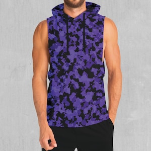 Ärmelloser Hoodie aus Lila mit Camouflage Muster