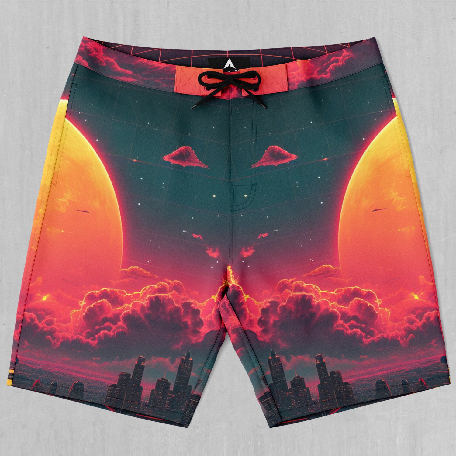 Cyber Skyline Vaporwave Synthwave Board Shorts Men s Bathing Suit