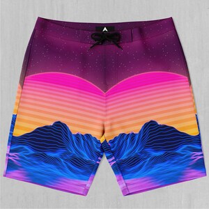Radial Glow Board Shorts Men&#39;s Bathing Suit Swim Trunks With Pockets and Drawstring