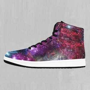 Galaxies Collide Outer Space Galaxy High Top Sneakers, High Top Shoes