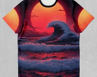 Camiseta Synthwave Off Kanagawa Retro Vaporwave con estampado integral