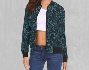 Blue Cybernetic Women's Bomber Jacket