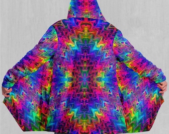 Tek Quantum Rainbow Psychedelic EDM Rave Festival Sherpa Lined Hooded Cloak