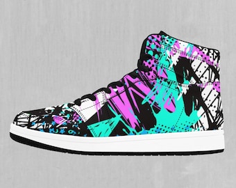 Electric Avenue Abstract Vaporwave Retro High Top Sneakers, High Top Shoes