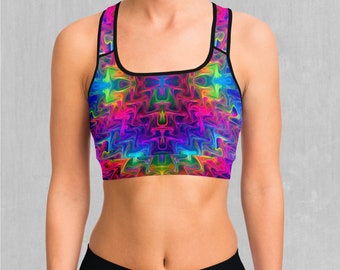 Tek Quantum Rainbow Psychedelic Sports Bra, Women's Sports Bra, Workout Bra, Yoga Bra, Sports Bra For Women, Compression Bra