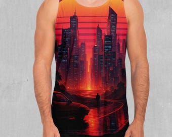 Neon Sunrise Retro Vaporwave Synthwave Men's Tank Top Muscle Sleeveless Shirt