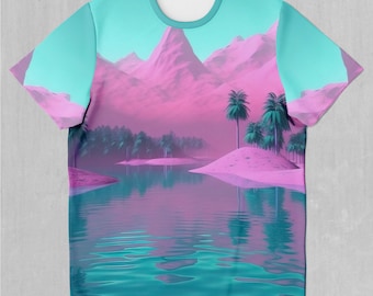 Camiseta River of Bliss Retro Vaporwave Pastel con Estampado Integral
