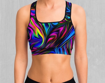 Psychedelic Waves Psychedelic Sports Bra, Women's Sports Bra, Workout Bra, Yoga Bra, Sports Bra For Women, Compression Bra