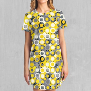 Bass Boosted Abstract Yellow Patterned T-Shirt Dress