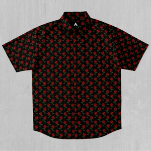 Roses Short Sleeve Button Down Collared Shirt