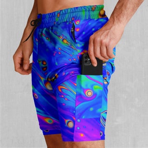 Liquified Psychedelic Colorful Men&#39;s 2 in 1 Compression and Athletic Gym Shorts