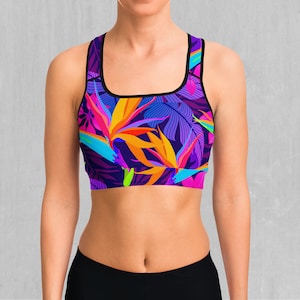 Neon Jungle Tropical Palm Tree Sports Bra, Women&#39;s Sports Bra, Workout Bra, Yoga Bra, Sports Bra For Women, Compression Bra