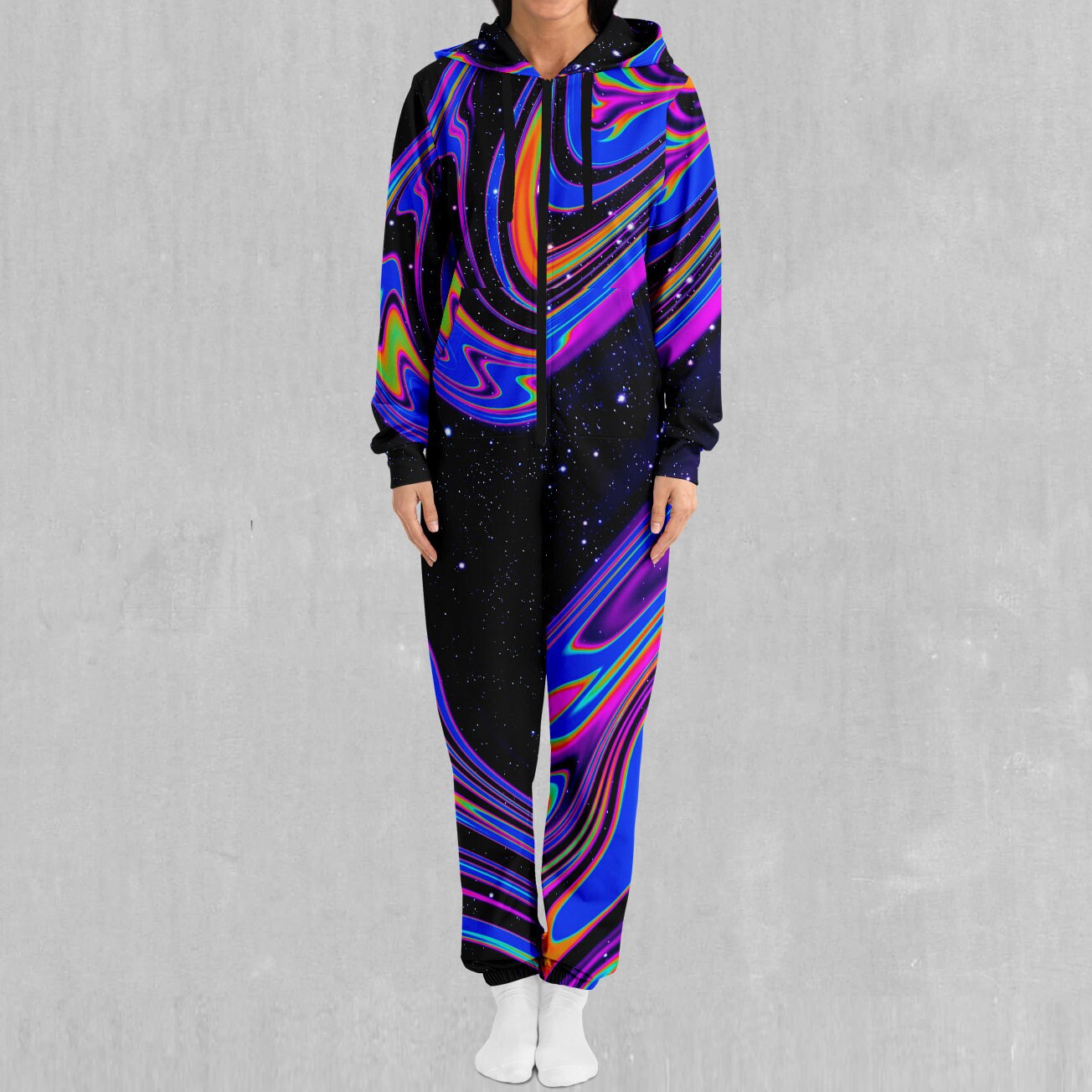 Chromatic Cosmos Outer Space Galaxy Adult Zip up Jumpsuit Pajamas
