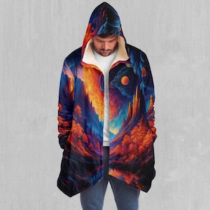 Wonderland Valley Psychedelic Abstract EDM Rave Festival Sherpa Lined Hooded Cloak image 3