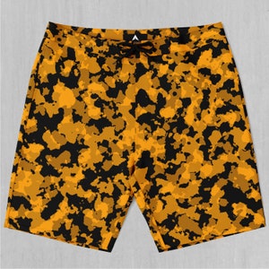 Stinger Yellow Camo Board Shorts Men&#39;s Bathing Suit Swim Trunks With Pockets and Drawstring