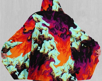 Lava Bath Psychedelic Colorful EDM Rave Festival Sherpa Lined Hooded Cloak