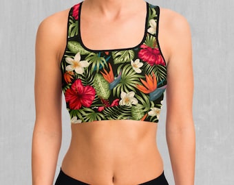 Botanical Floral Pattern Sports Bra, Women's Sports Bra, Workout Bra, Yoga Bra, Sports Bra For Women, Compression Bra