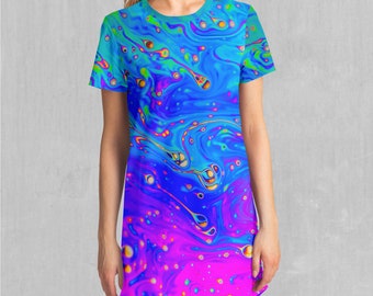 Liquified Colorful Psychedelic T-Shirt Dress