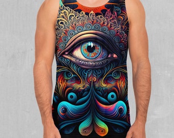 Camiseta sin mangas para hombre con estampado psicodélico de mandala y ojo cósmico